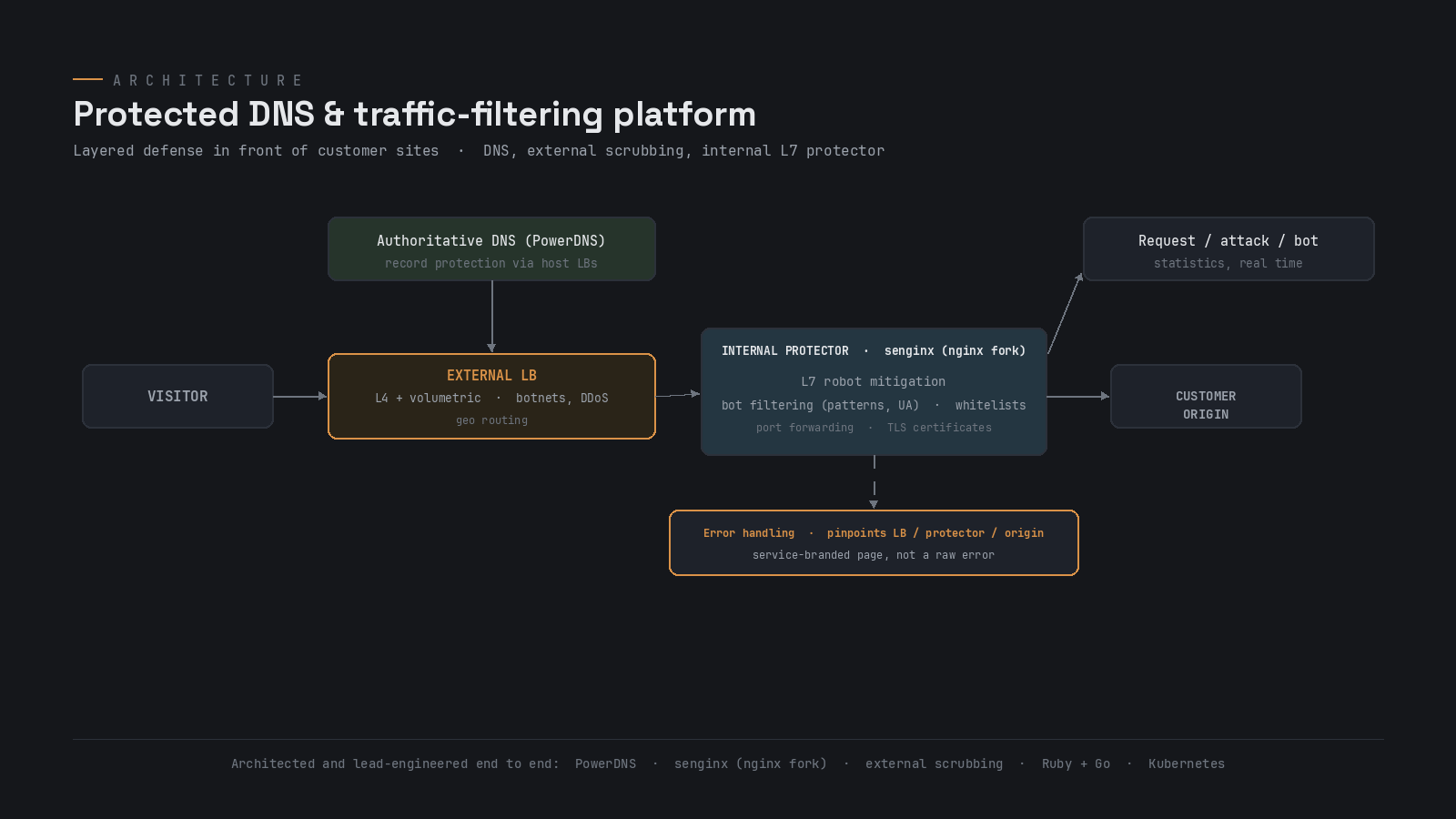 Protected DNS and traffic filtering architecture